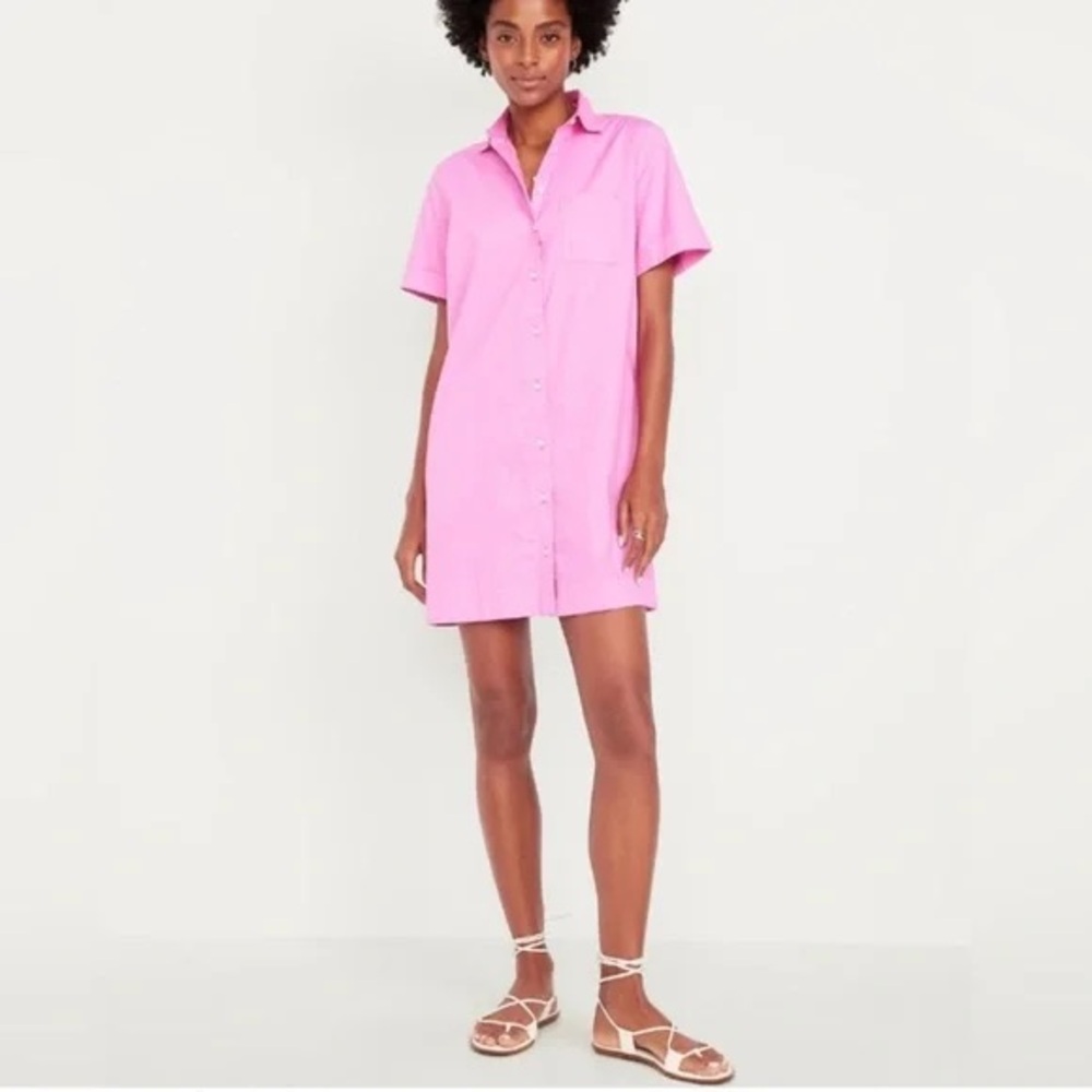 Old Navy Pink Button-Up Shirt Dress